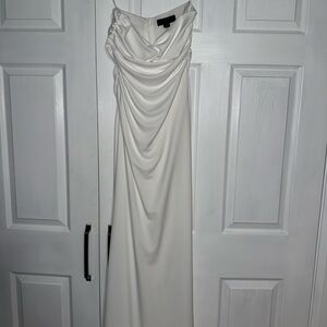 Zara Strapless Elegant White Draped Evening Dress